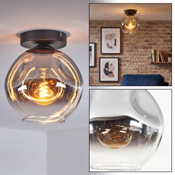 Ripoll ceiling light, globe light chrome, clear, Smoke-coloured, 1-light source