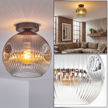 Ripoll ceiling light, globe light clear, Smoke-coloured, 1-light source