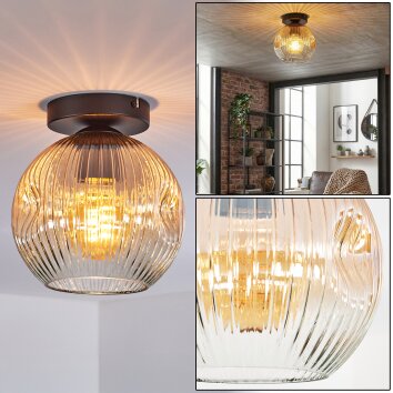 Ripoll ceiling light, globe light Amber, clear, 1-light source