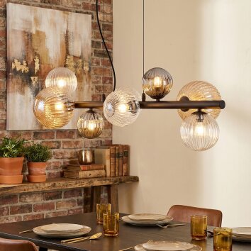 Chehalis hanging light, globe light, pendant light Amber, clear, Smoke-coloured, 8-light sources