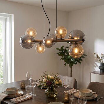 Chehalis hanging light, globe light, pendant light Amber, Smoke-coloured, 8-light sources
