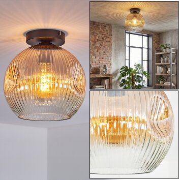 Ripoll ceiling light, globe light Amber, clear, 1-light source