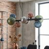 Chehalis hanging light, globe light, pendant light blue, green, coppery, Smoke-coloured, 8-light sources