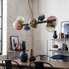 Chehalis hanging light, globe light, pendant light blue, green, clear, coppery, 8-light sources
