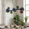 Chehalis hanging light, globe light, pendant light blue, green, coppery, 8-light sources