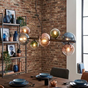 Chehalis hanging light, globe light, pendant light blue, green, clear, coppery, 8-light sources