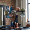 Chehalis hanging light, globe light, pendant light blue, chrome, green, clear, coppery, Smoke-coloured, 8-light sources