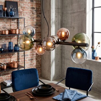 Chehalis hanging light, globe light, pendant light blue, chrome, green, clear, coppery, Smoke-coloured, 8-light sources