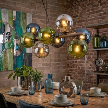 Gastor hanging light, globe light, pendant light blue, chrome, green, Smoke-coloured, 8-light sources