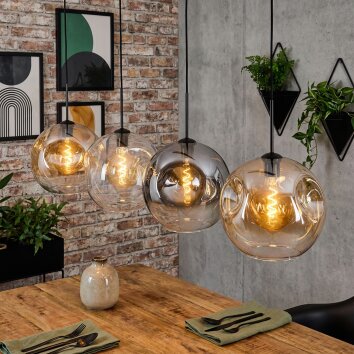 Ripoll hanging light, globe light, pendant light Amber, clear, Smoke-coloured, 4-light sources