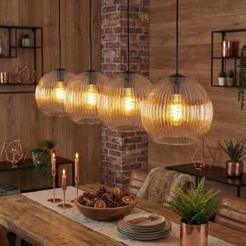 Koyoto hanging light, globe light, pendant light Amber, clear, 4-light sources