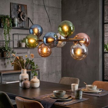 Gastor hanging light, globe light, pendant light blue, chrome, green, coppery, Smoke-coloured, 8-light sources