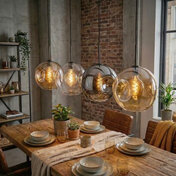Ripoll hanging light, globe light, pendant light Amber, clear, Smoke-coloured, 4-light sources