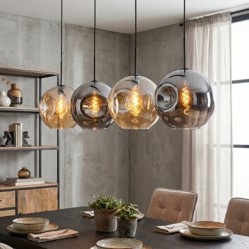 Ripoll hanging light, globe light, pendant light Amber, Smoke-coloured, 4-light sources