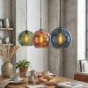 Koyoto hanging light, globe light, pendant light blue, green, coppery, 3-light sources