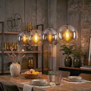 Koyoto hanging light, globe light, pendant light Amber, chrome, Smoke-coloured, 4-light sources