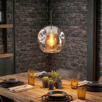 Ripoll hanging light, globe light, pendant light chrome, clear, Smoke-coloured, 1-light source