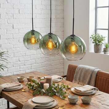 Koyoto hanging light, globe light, pendant light green, clear, 3-light sources