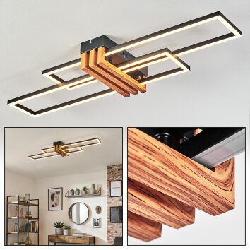 Macos ceiling light LED Wood like finish, black, 1-light source