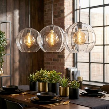 Koyoto hanging light, globe light, pendant light clear, 3-light sources