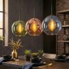 Koyoto hanging light, globe light, pendant light blue, green, coppery, 3-light sources