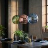 Koyoto hanging light, globe light, pendant light blue, green, coppery, 3-light sources