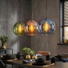 Koyoto hanging light, globe light, pendant light blue, green, coppery, 3-light sources