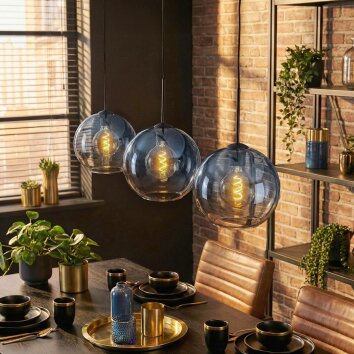 Koyoto hanging light, globe light, pendant light blue, clear, 3-light sources