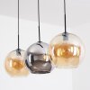Koyoto hanging light, globe light, pendant light Amber, chrome, Smoke-coloured, 3-light sources