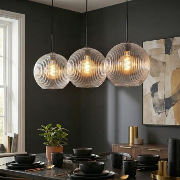 Koyoto hanging light, globe light, pendant light clear, 3-light sources