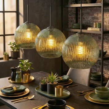 Koyoto hanging light, globe light, pendant light green, 3-light sources