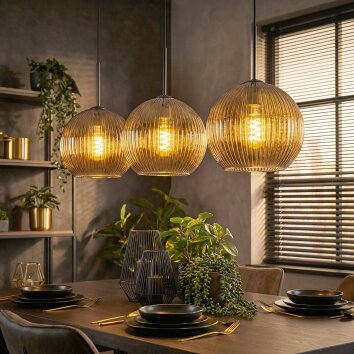 Koyoto hanging light, globe light, pendant light gold, 3-light sources