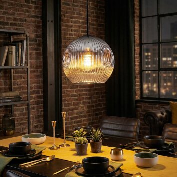 Ripoll hanging light, globe light, pendant light chrome, clear, Smoke-coloured, 1-light source