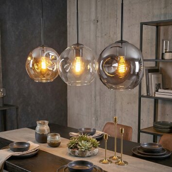 Ripoll hanging light, globe light, pendant light Amber, clear, Smoke-coloured, 3-light sources