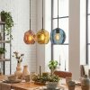 Ripoll hanging light, globe light, pendant light blue, gold, coppery, 3-light sources