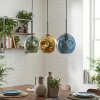 Ripoll hanging light, globe light, pendant light blue, gold, green, 3-light sources