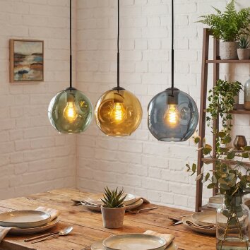 Ripoll hanging light, globe light, pendant light blue, gold, green, 3-light sources