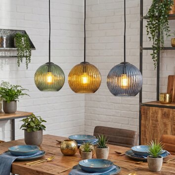 Koyoto hanging light, globe light, pendant light blue, gold, green, 3-light sources