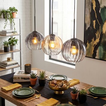 Koyoto hanging light, pendant light Amber, clear, Smoke-coloured, 3-light sources