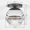 Ripoll ceiling light, globe light chrome, clear, Smoke-coloured, 1-light source
