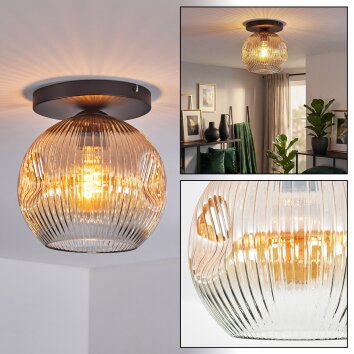 Ripoll ceiling light, globe light Amber, clear, 1-light source