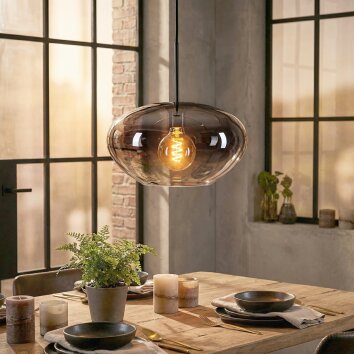 Mertola hanging light, pendant light clear, Smoke-coloured, 1-light source