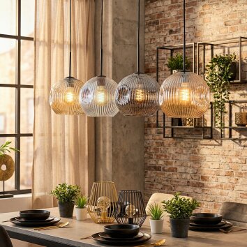 Ripoll hanging light, globe light, pendant light Amber, clear, Smoke-coloured, 4-light sources