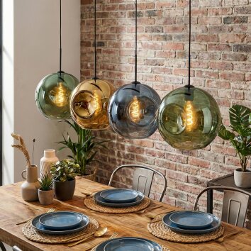 Ripoll hanging light, globe light, pendant light blue, gold, green, 4-light sources
