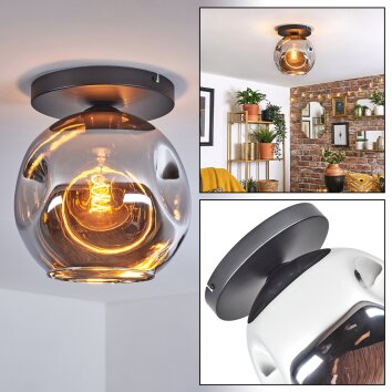 Ripoll ceiling light, globe light chrome, Smoke-coloured, 1-light source