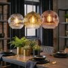 Ripoll hanging light, globe light, pendant light chrome, gold, clear, coppery, Smoke-coloured, 3-light sources