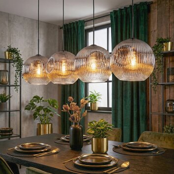 Ripoll hanging light, globe light, pendant light chrome, clear, Smoke-coloured, 4-light sources