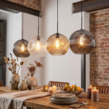 Ripoll hanging light, globe light, pendant light Amber, clear, Smoke-coloured, 4-light sources