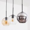Koyoto hanging light, globe light, pendant light Amber, chrome, clear, Smoke-coloured, 3-light sources