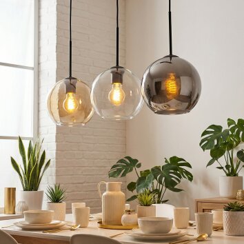 Koyoto hanging light, globe light, pendant light Amber, chrome, clear, Smoke-coloured, 3-light sources